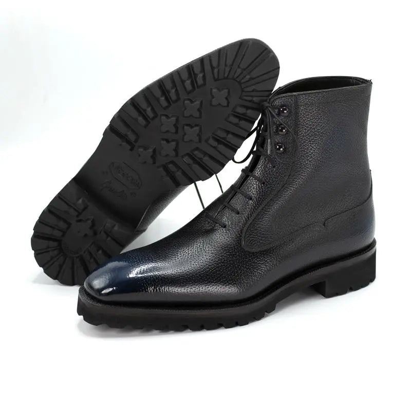 Solide Hiver Noir Hommes Bottes Chaussures De Travail Ajouter Velours Simple À Lacets En Cuir Véritable - Noir