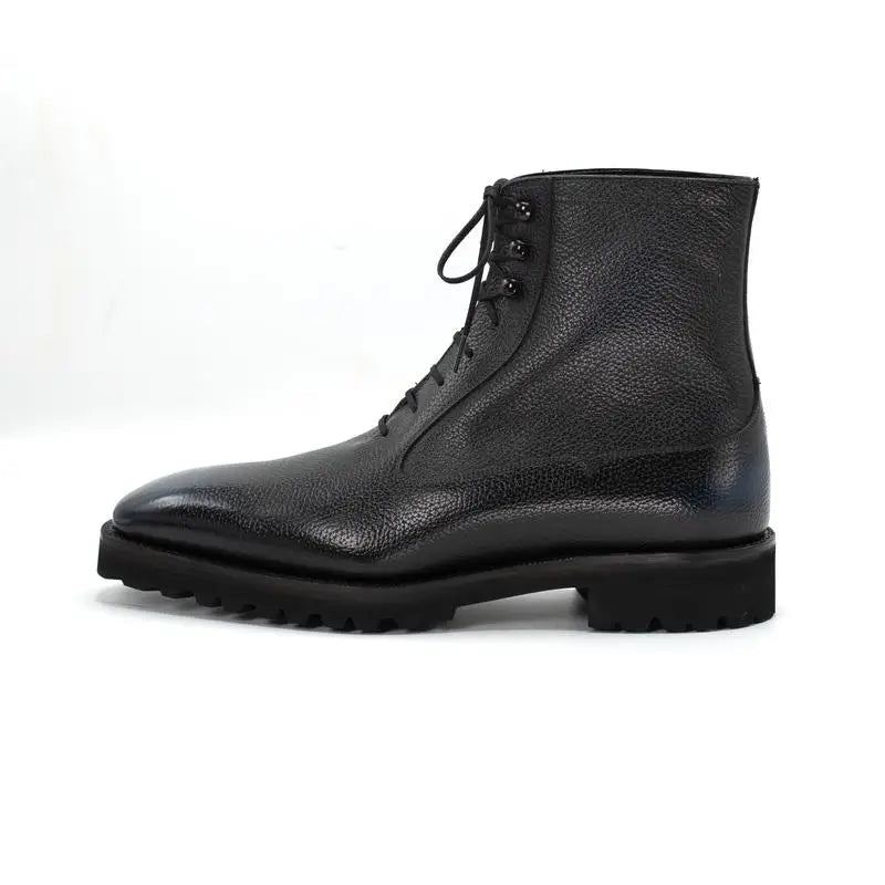 Solide Hiver Noir Hommes Bottes Chaussures De Travail Ajouter Velours Simple À Lacets En Cuir Véritable - Noir