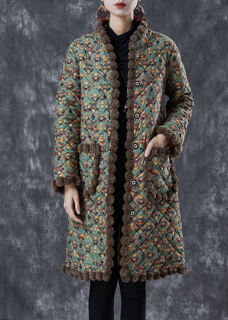 Art Green Manteau Polaire Chaud Imprimé Surdimensionné Hiver - Manteaux d'hiver femmes