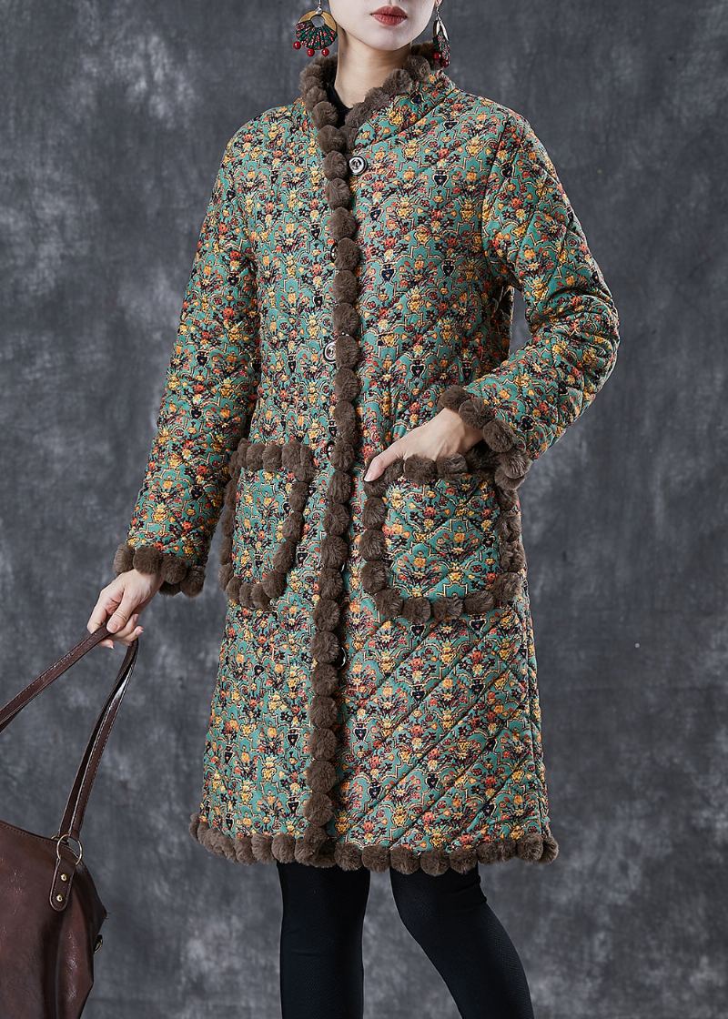 Art Green Manteau Polaire Chaud Imprimé Surdimensionné Hiver - Manteaux d'hiver femmes