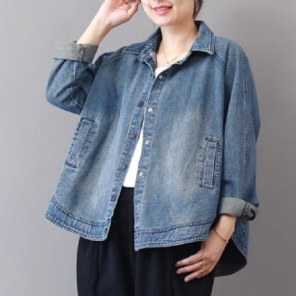 Automne Nouveau Décontracté Denim Bleu Coton Manteaux Courts Grande Taille Col À Revers Sauvage Hauts Manteau