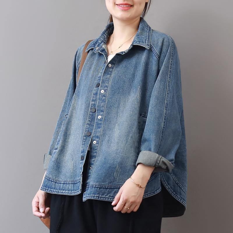 Automne Nouveau Décontracté Denim Bleu Coton Manteaux Courts Grande Taille Col À Revers Sauvage Hauts Manteau - Manteaux d'hiver femmes