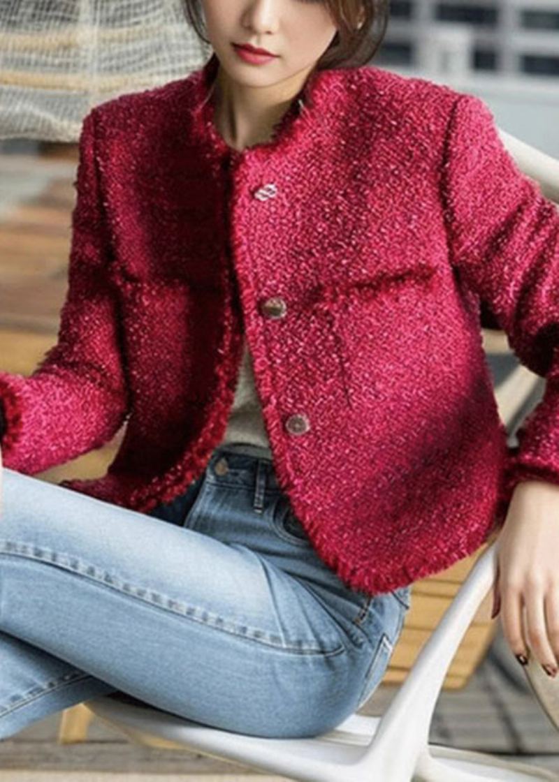 Beau Manteau En Coton Patchwork Rose À Col Rond Et Boutons Automne