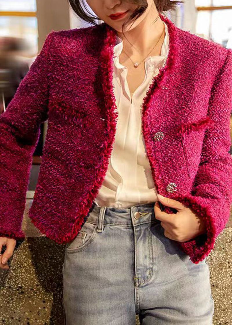 Beau Manteau En Coton Patchwork Rose À Col Rond Et Boutons Automne - Manteaux d'hiver femmes