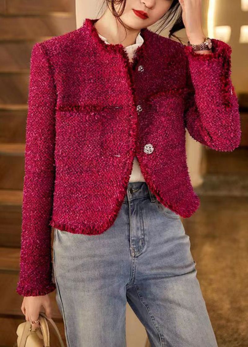 Beau Manteau En Coton Patchwork Rose À Col Rond Et Boutons Automne - Manteaux d'hiver femmes