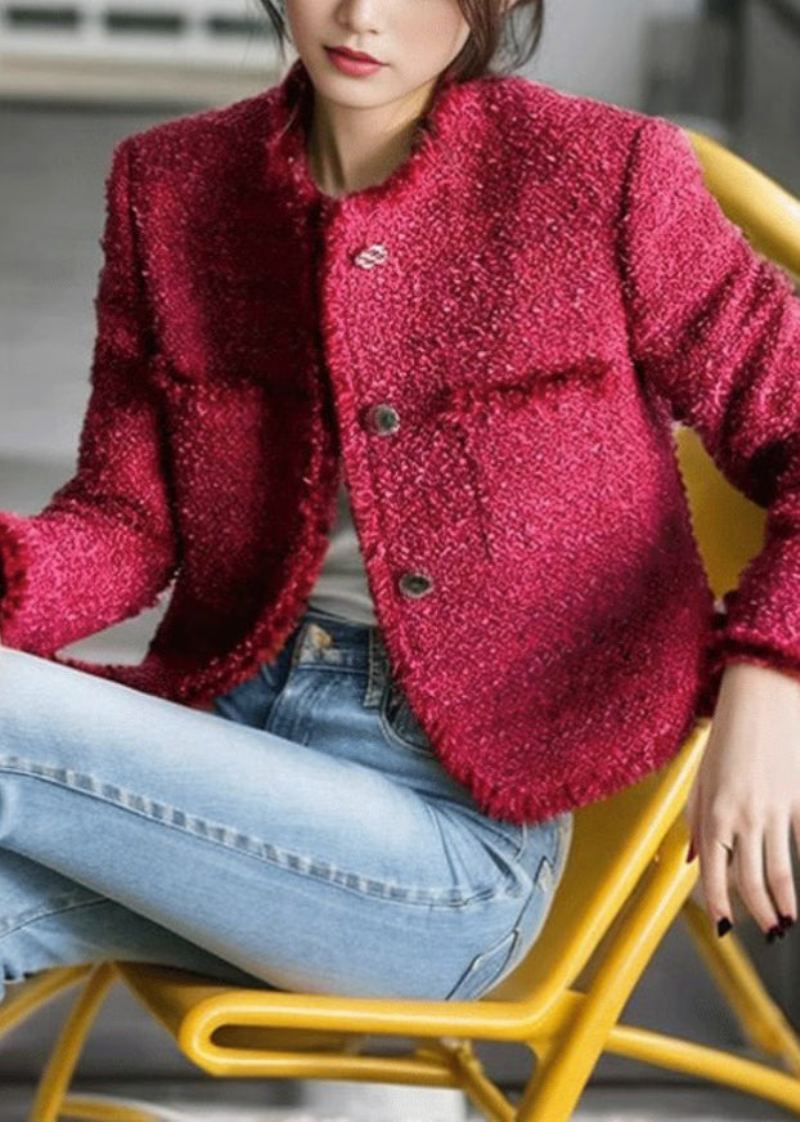 Beau Manteau En Coton Patchwork Rose À Col Rond Et Boutons Automne - Manteaux d'hiver femmes