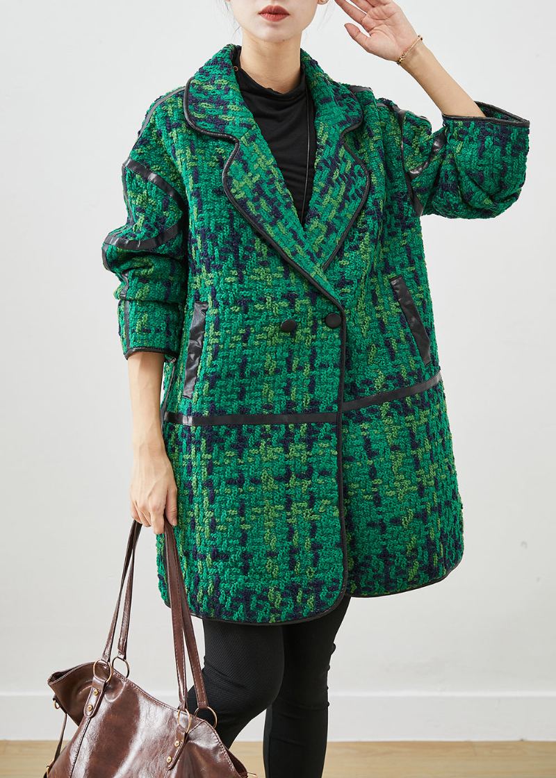 Beau Manteau En Coton Patchwork Surdimensionné Vert Vêtements D'extérieur Automne - Manteaux d'hiver femmes