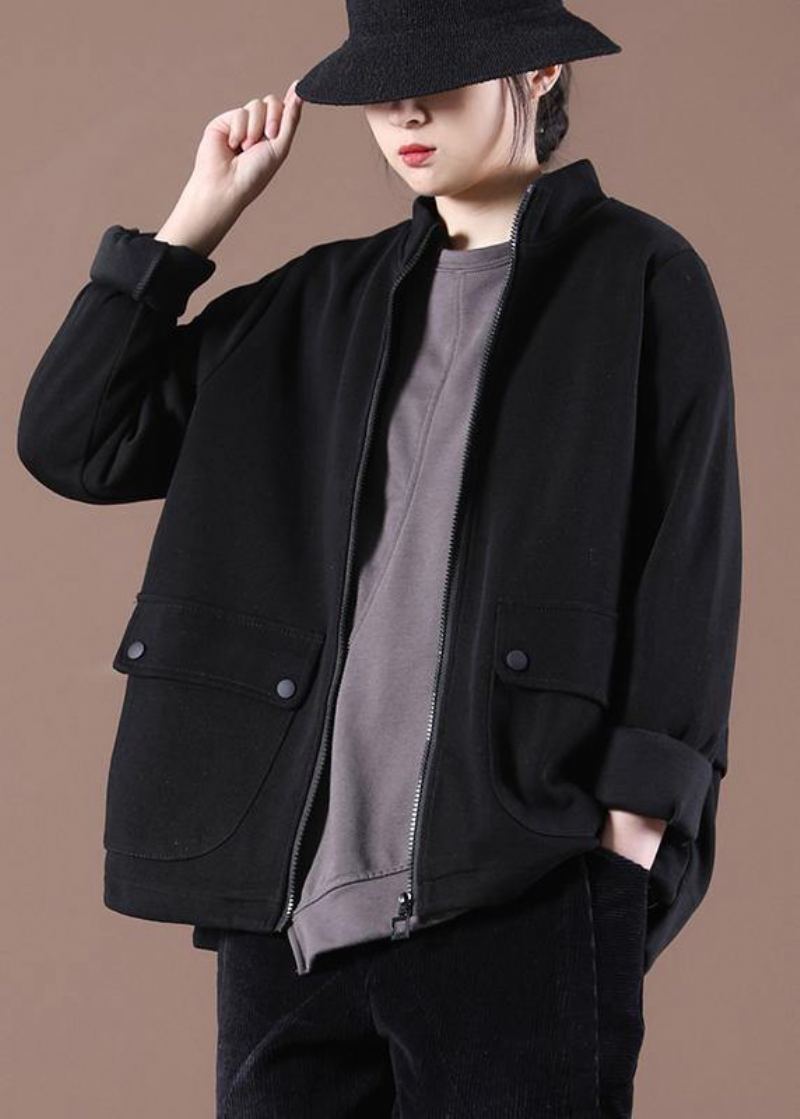 Beau Manteau Court Trench Noir Zippé