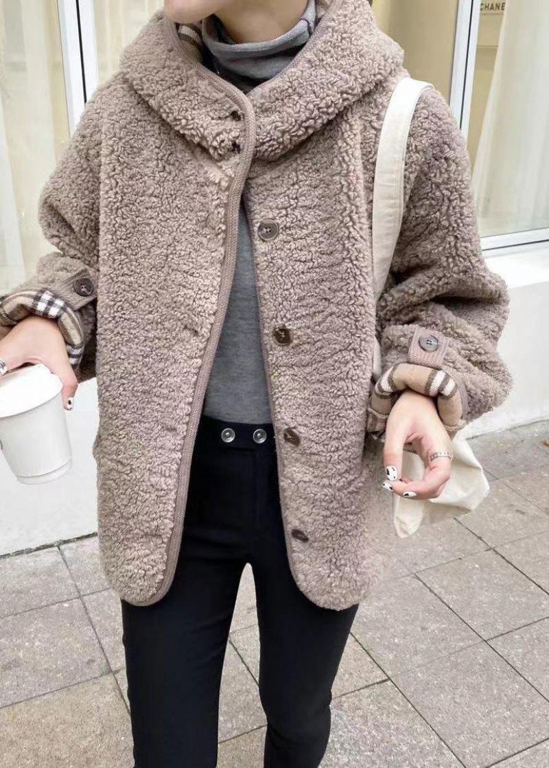 Beau Manteau D'extérieur Chocolat Clair Avec Poches À Capuche