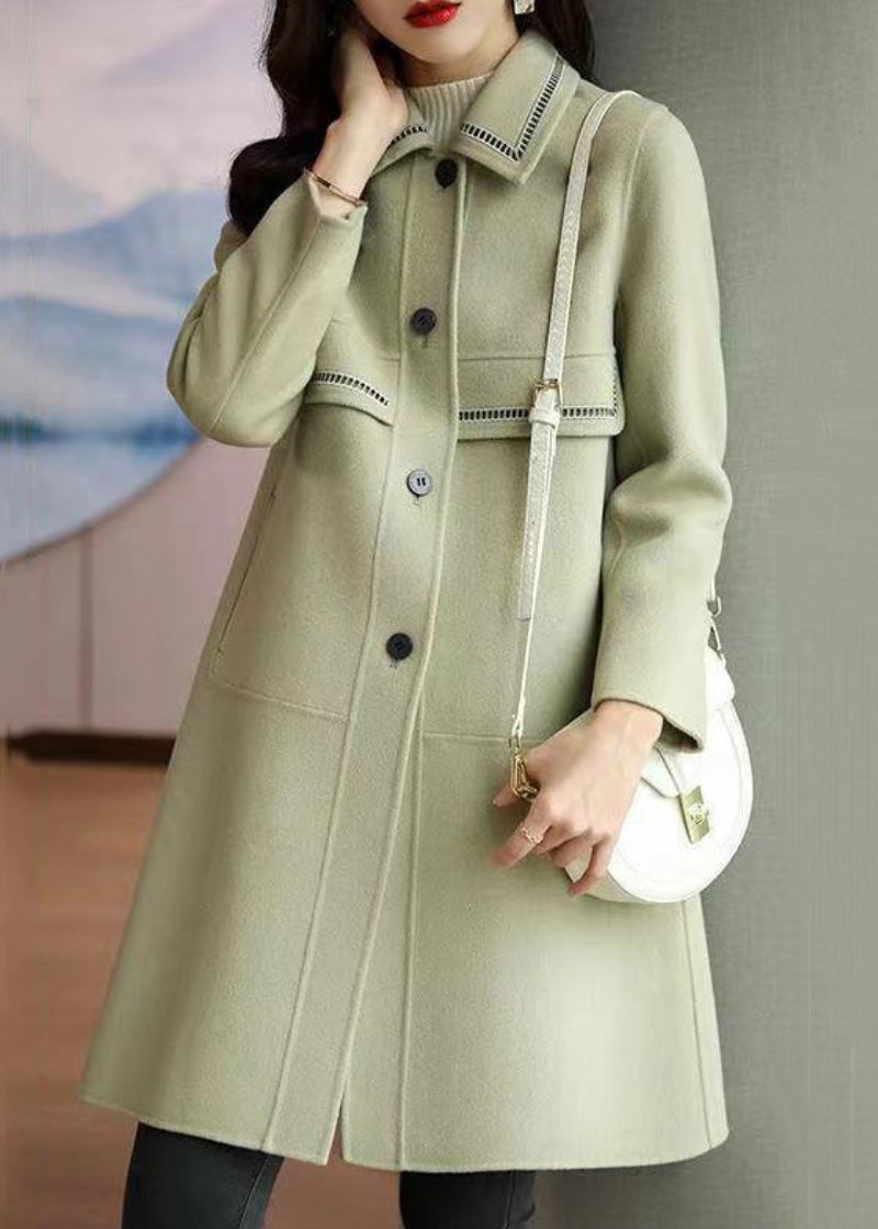 Beau Manteau En Laine Vert Clair Col Peter Pan Bouton Patchwork Hiver - Manteaux d'hiver femmes