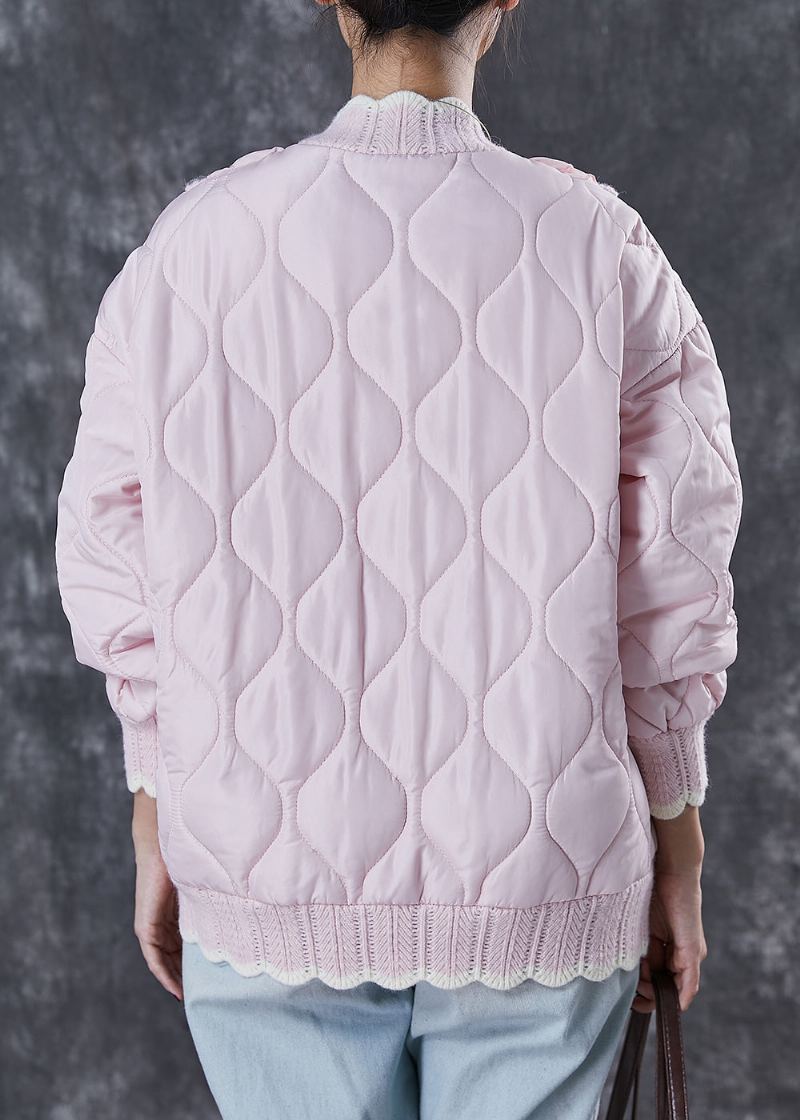 Beau Manteau Rose À Volants En Tricot Patchwork Rempli De Coton Fin Printemps - Manteaux d'hiver femmes