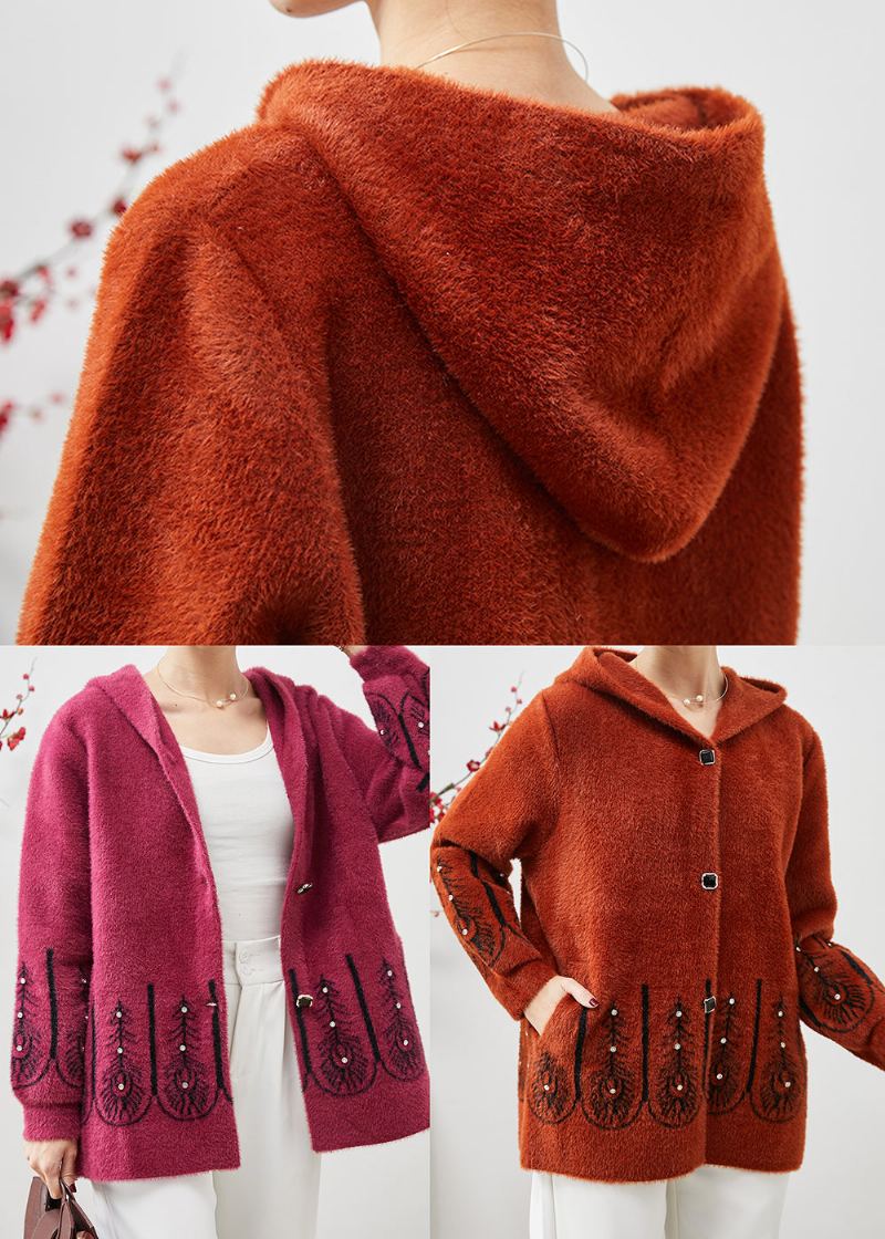 Beau Trench En Velours De Faux Vison Imprimé À Capuche Orange Printemps - Manteaux d'hiver femmes