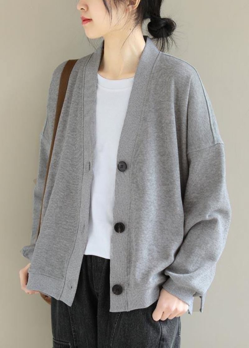 Beaux Vêtements Gris Clair Cadeaux Col En V Boutonné Vestes De Printemps - Gris Clair