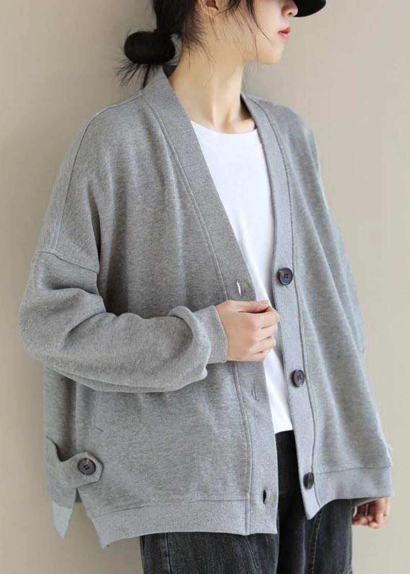 Beaux Vêtements Gris Clair Cadeaux Col En V Boutonné Vestes De Printemps - Gris Clair