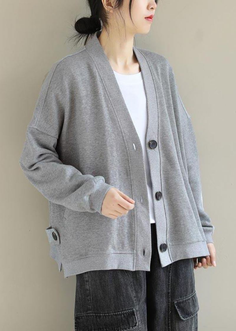 Beaux Vêtements Gris Clair Cadeaux Col En V Boutonné Vestes De Printemps - Gris Clair