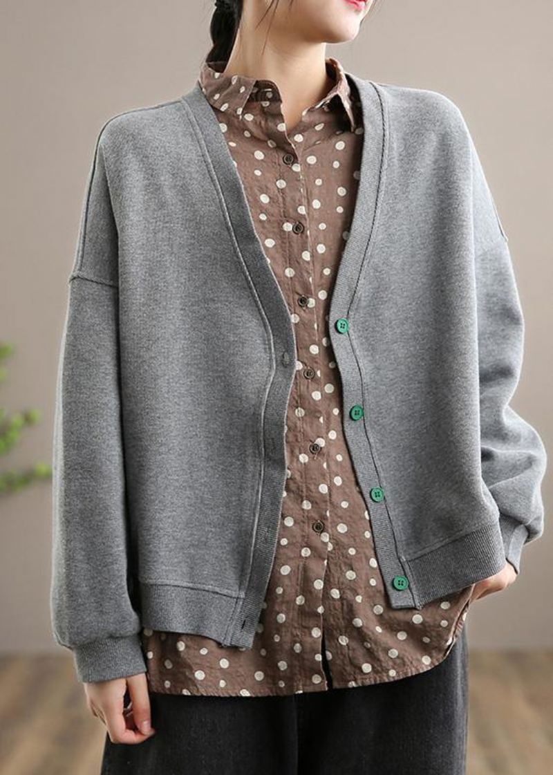 Beaux Vêtements De Mode Gris Motif Col En V Boutonné D'extérieur De Printemps - Rose