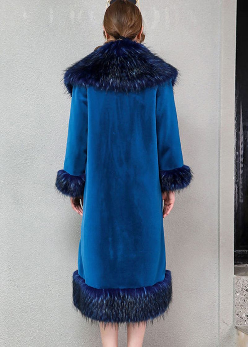 Bleu Chaud Fausse Fourrure Longs Manteaux Col De Silm Fit Hiver - Manteaux d'hiver femmes