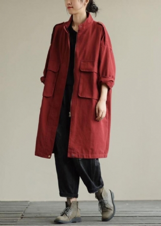 Bohème Poches Zippées Beaux Manteaux D'automne Femmes Manteau Baggy Rouge