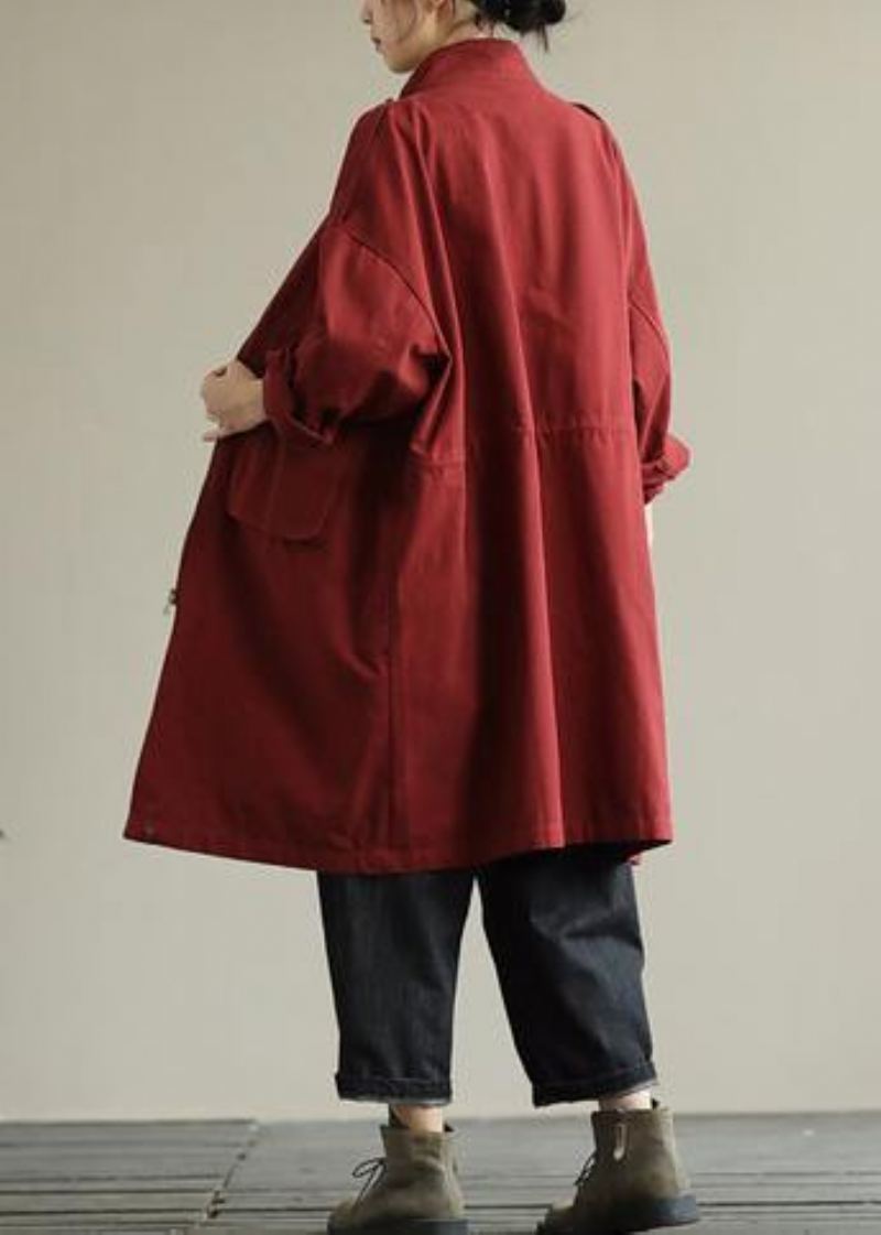 Bohème Poches Zippées Beaux Manteaux D'automne Femmes Manteau Baggy Rouge - Noir