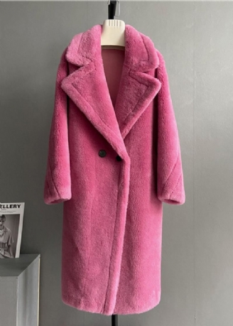 Boutique Ample Rose Poches Crantées Bouton Manteau En Laine Hiver