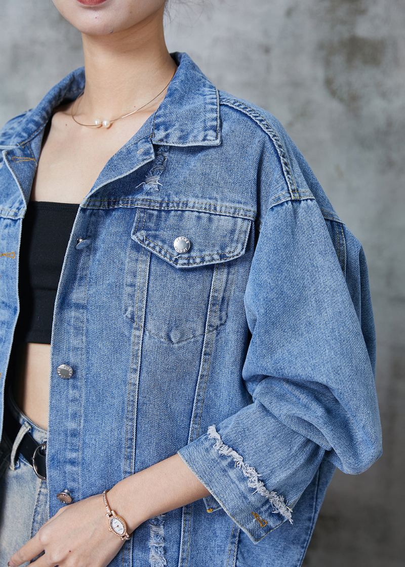 Boutique Bleu Surdimensionné 7 Rivets Vestes En Jean Printemps - Manteaux d'hiver femmes