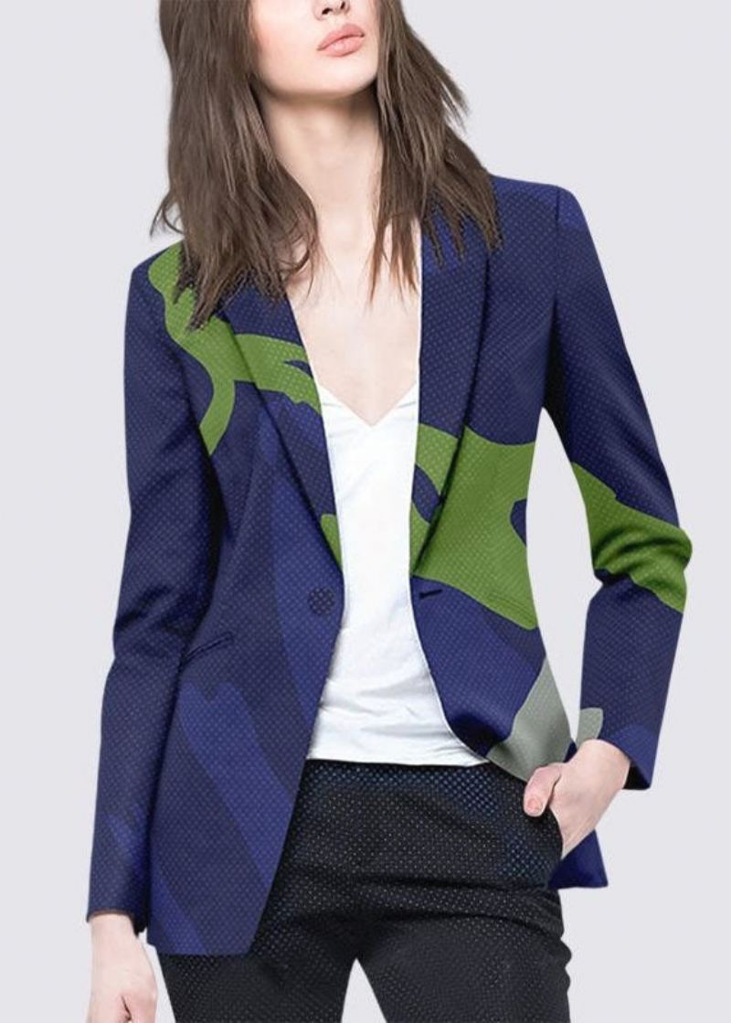 Boutique Bouton Bleu Col Claudine Imprimé Manteau Manches Longues