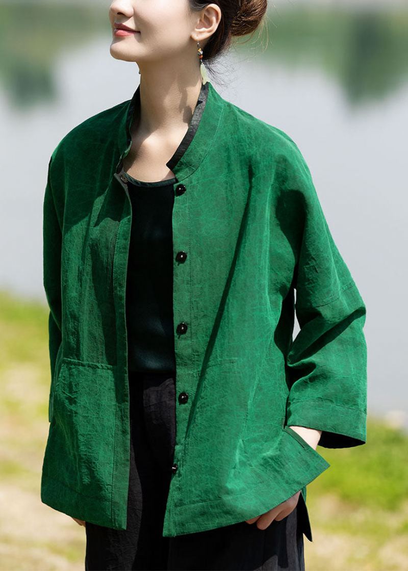 Boutique Noir Vert Côté Ouvert Bas Haut Design Col Montant Porter Des Deux Côtés Manteaux En Soie Printemps - Manteaux d'hiver femmes