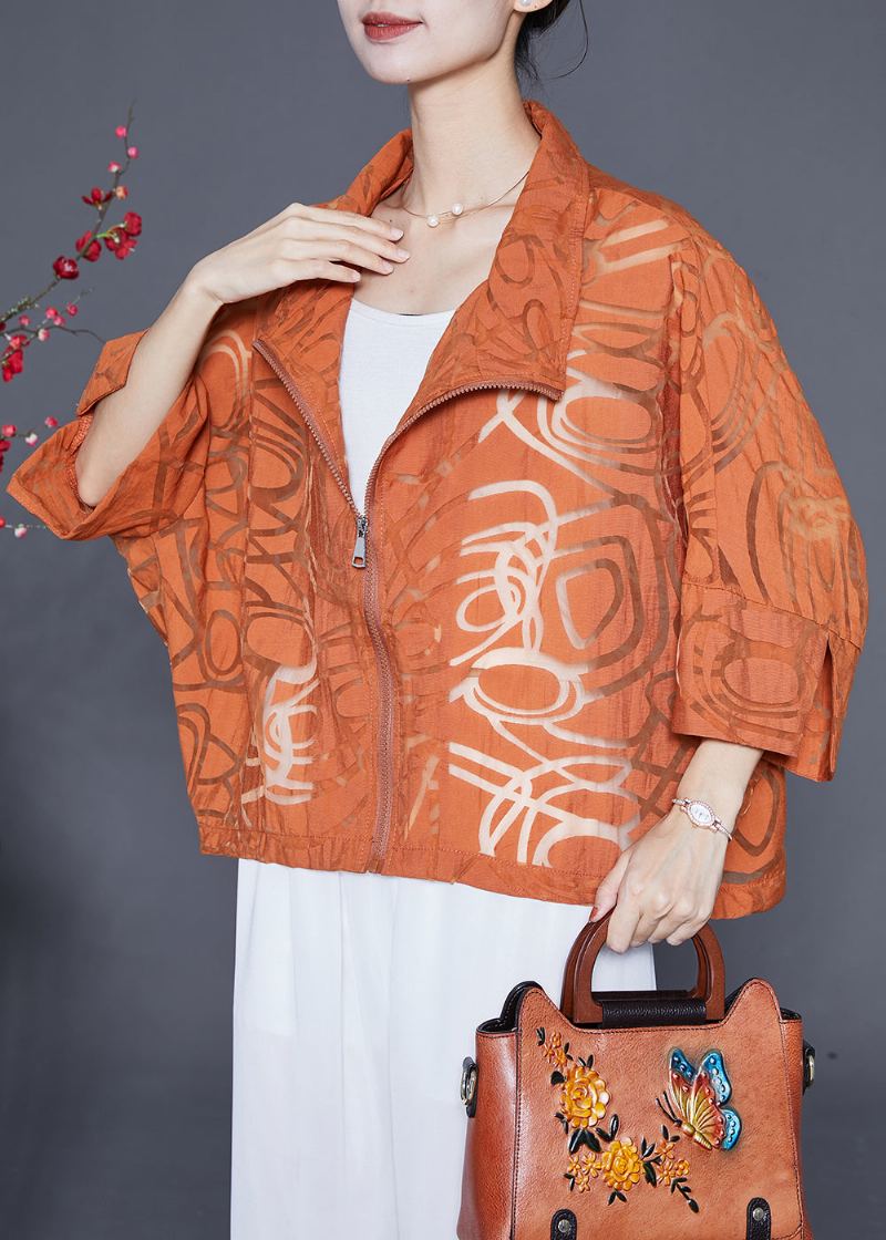 Boutique Orange Surdimensionné Évider Coton Manteau Manches Chauve-souris - Manteaux d'hiver femmes