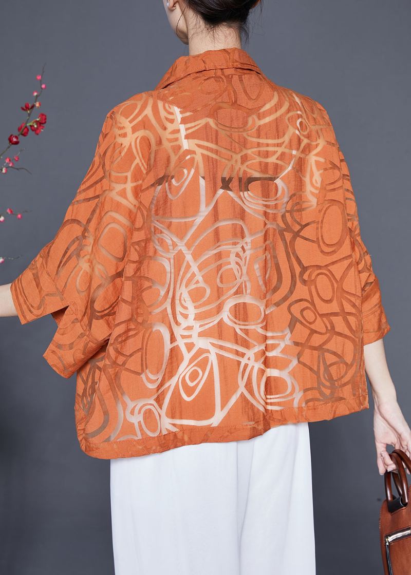 Boutique Orange Surdimensionné Évider Coton Manteau Manches Chauve-souris - Manteaux d'hiver femmes