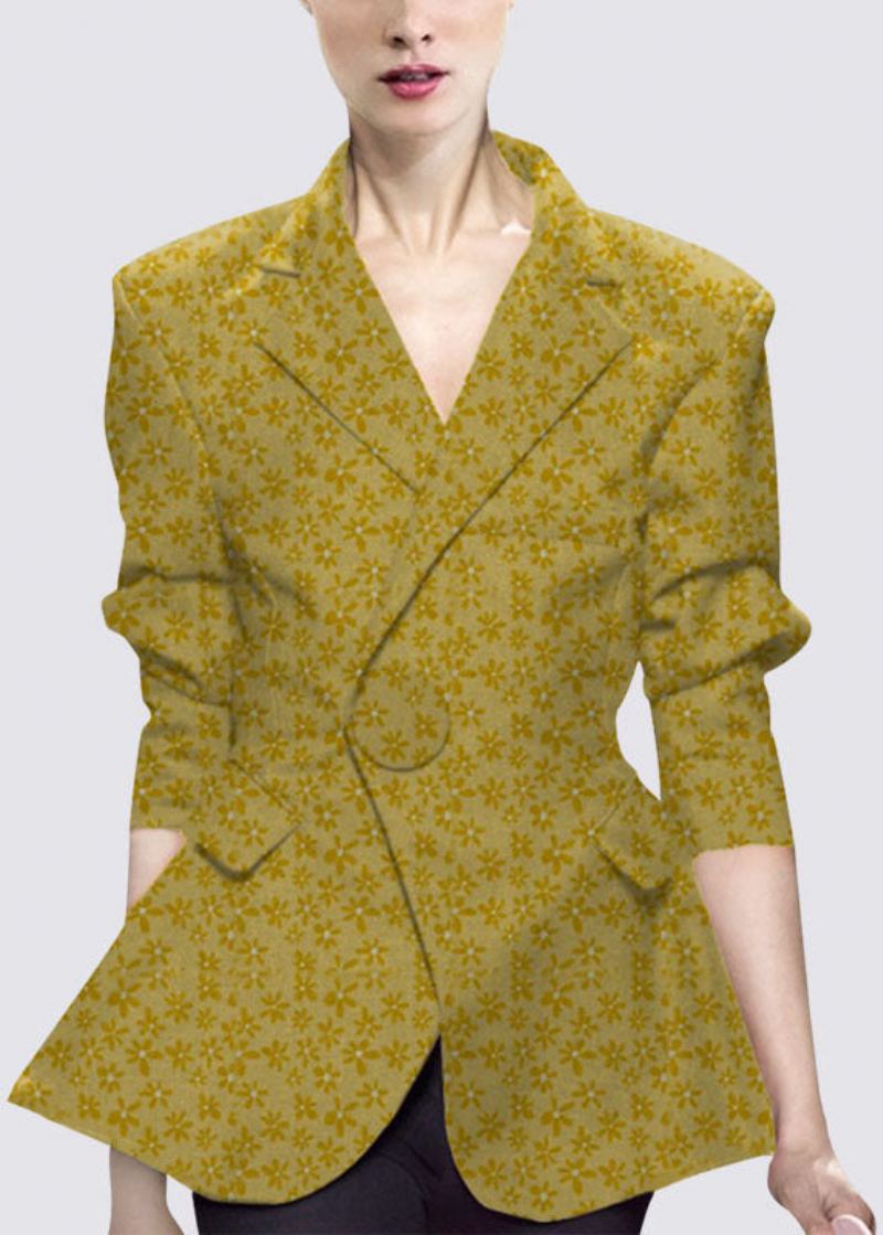 Bouton Jaune Naturel Col Claudine Imprimé Vêtements De Style Occidental Manteau À Manches Longues