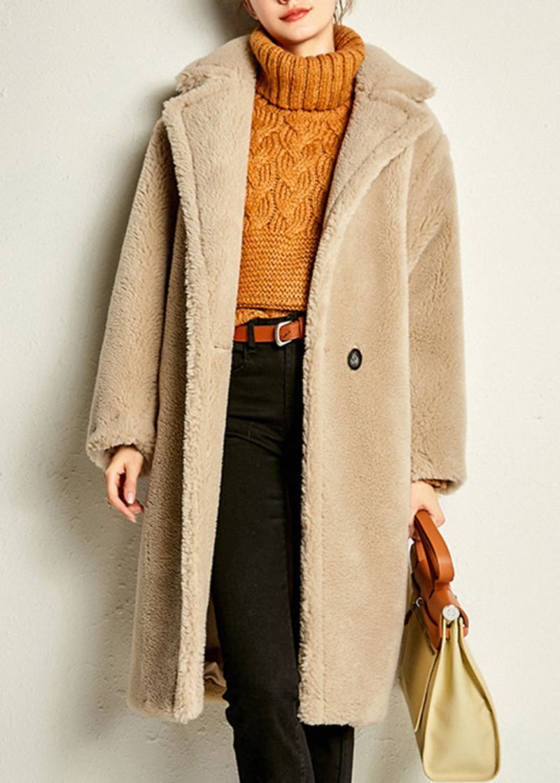 Camel Bouton Chaud Maxi Manteau En Fausse Fourrure Printemps