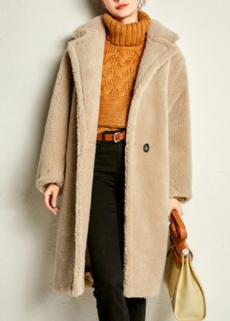 Camel Bouton Chaud Maxi Manteau En Fausse Fourrure Printemps