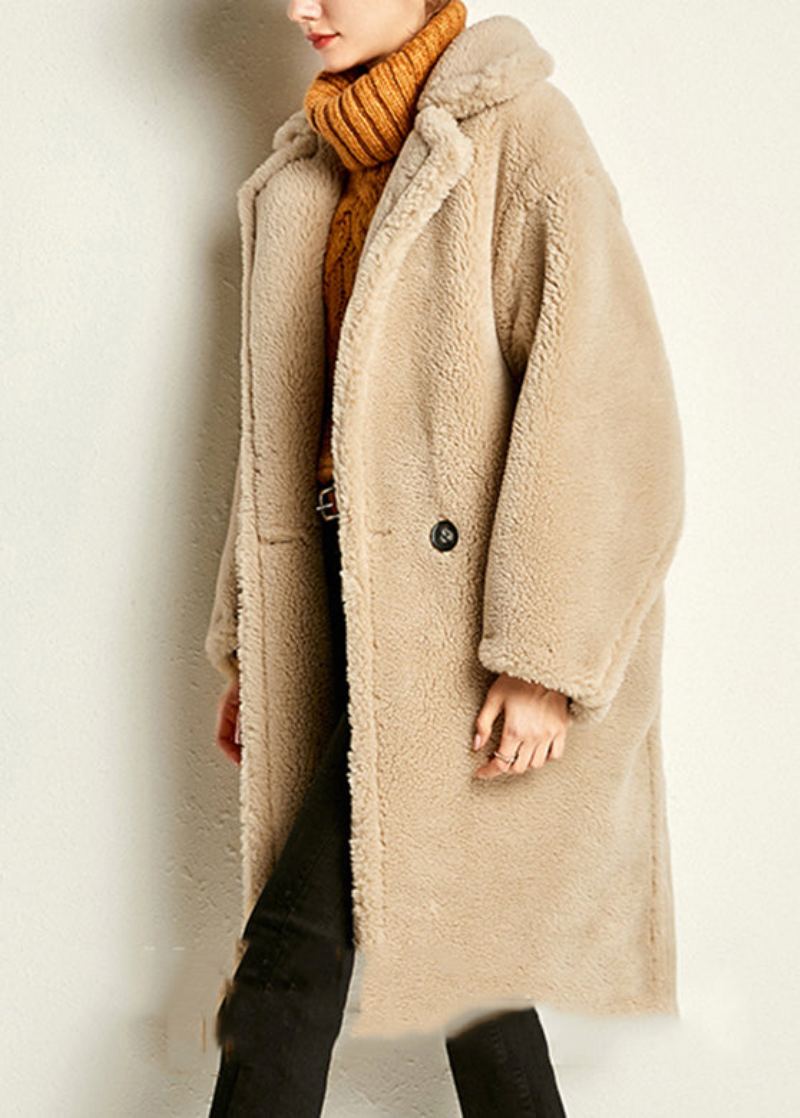 Camel Bouton Chaud Maxi Manteau En Fausse Fourrure Printemps - Chameau