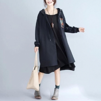 Cardigan Surdimensionné En Coton Noir Imprimé Pour Femme Trench-coat À Capuche À La Mode Automne