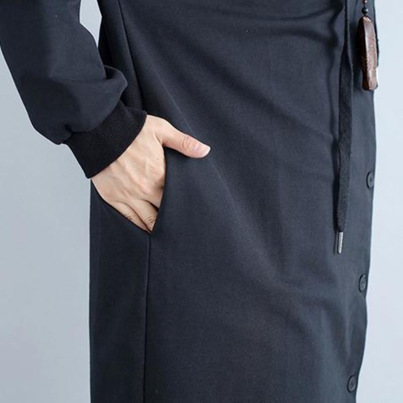 Cardigan Surdimensionné En Coton Noir Imprimé Pour Femme Trench-coat À Capuche À La Mode Automne - Manteaux d'hiver femmes