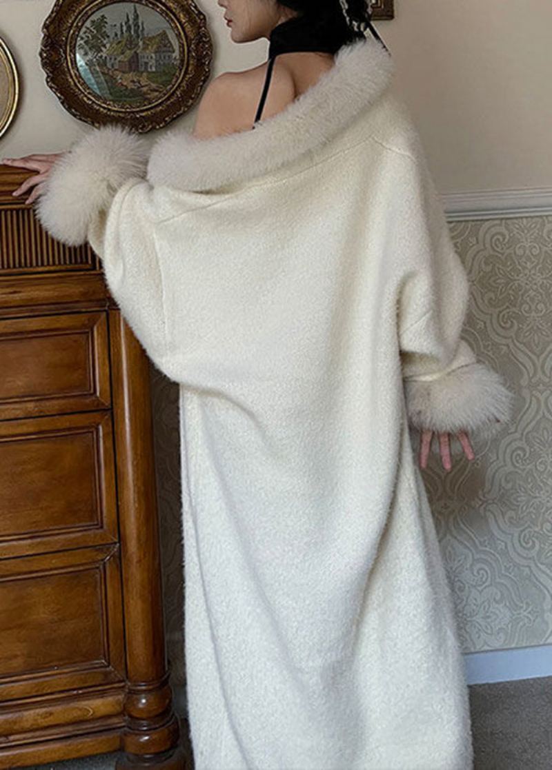 Cardigan En Velours De Faux Vison Avec Col En Fourrure Blanche Française Hiver - Manteaux d'hiver femmes