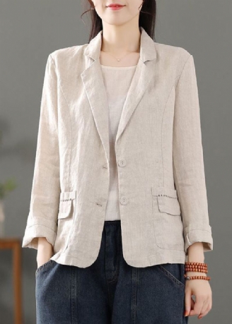 Casual Beige Poches Patchwork Bouton Lin Manteaux Printemps