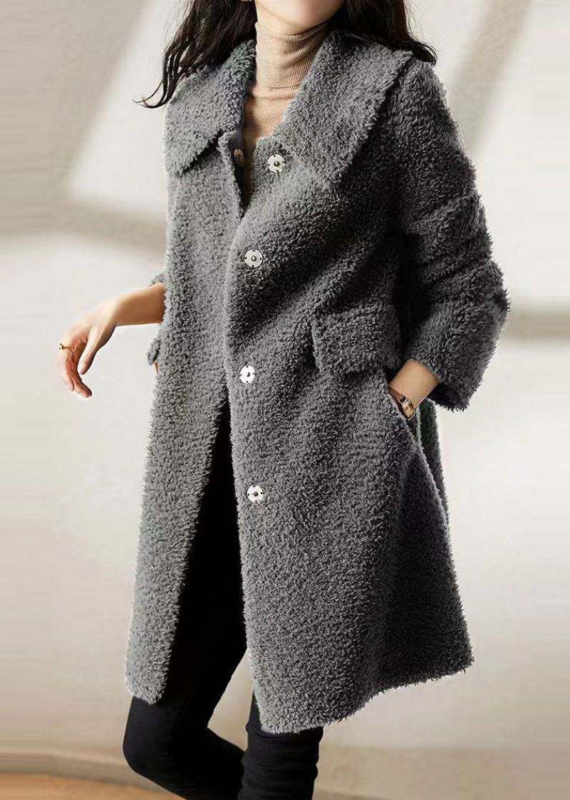 Chic Gris Col Claudine Poches Patchwork Laine Trench Hiver - Manteaux d'hiver femmes