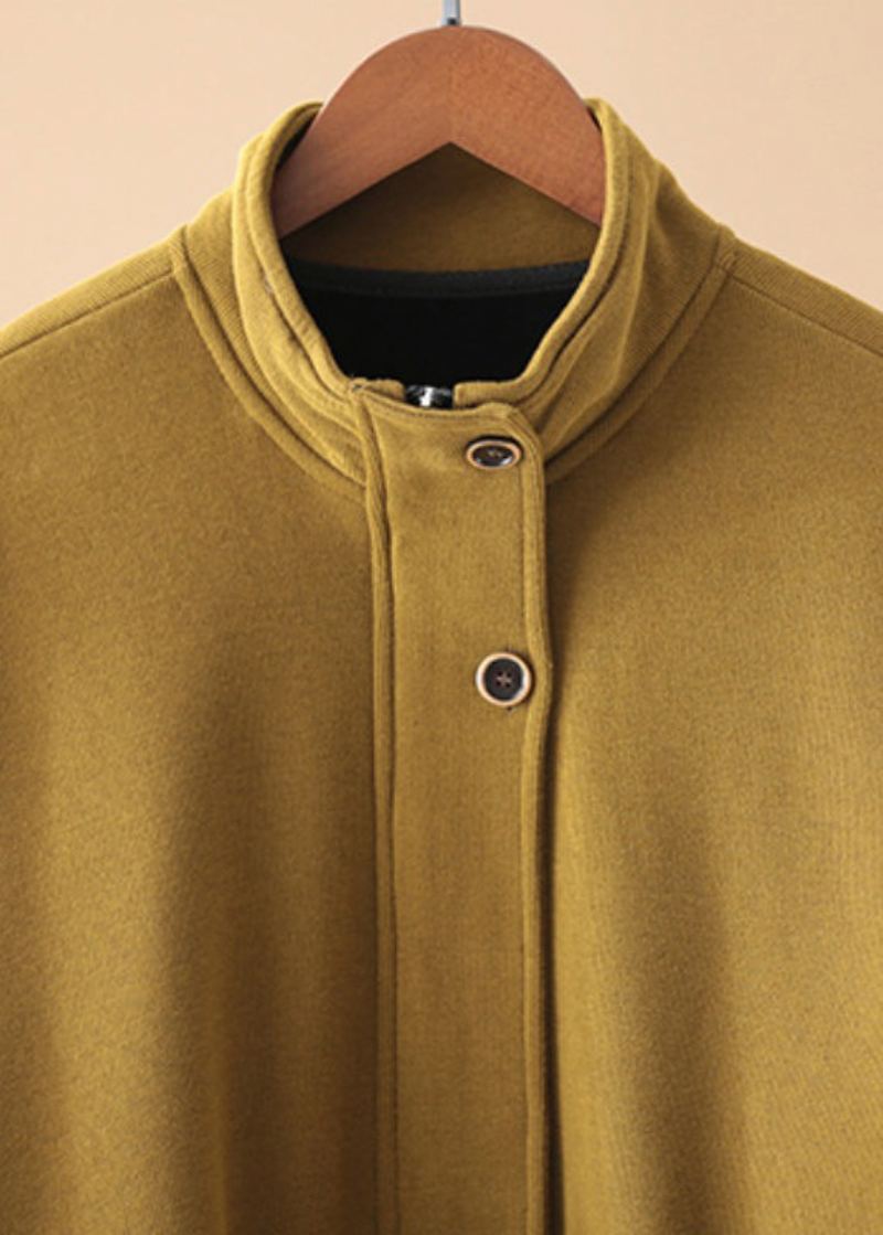 Chic Jaune Poches Zippées Manteau Polaire Chaud Hiver - Manteaux d'hiver femmes