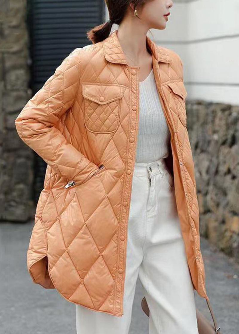 Chic Orange Bouton Poches Patchwork Canard Vers Le Bas Manteau D'hiver - Manteaux d'hiver femmes