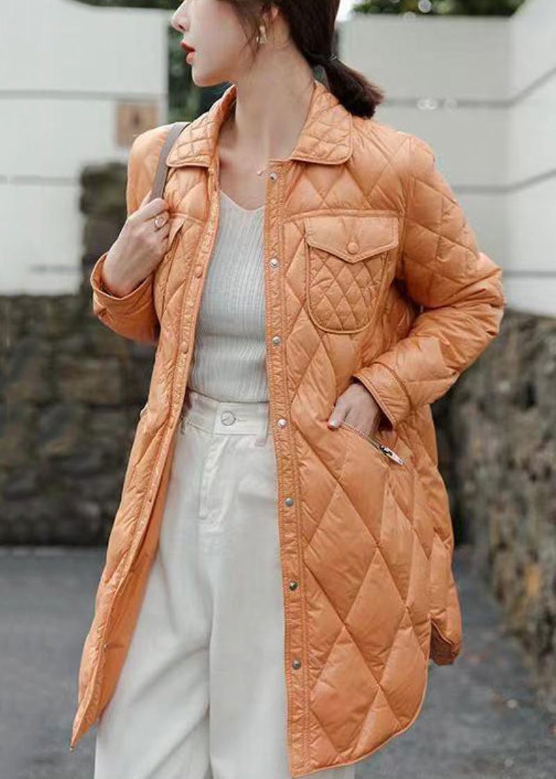 Chic Orange Bouton Poches Patchwork Canard Vers Le Bas Manteau D'hiver - Manteaux d'hiver femmes