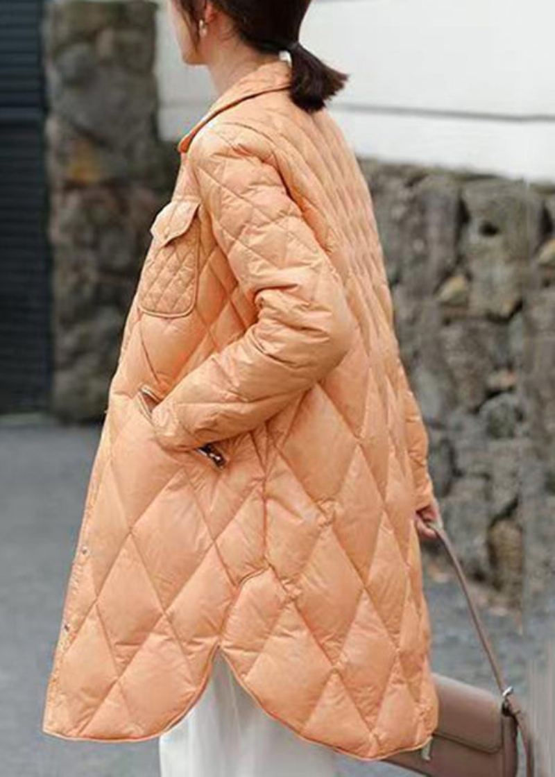 Chic Orange Bouton Poches Patchwork Canard Vers Le Bas Manteau D'hiver - Manteaux d'hiver femmes