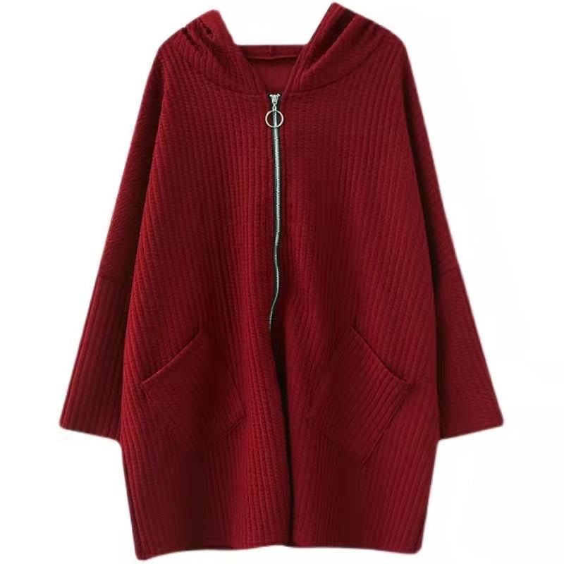 Chunky Rouge Vestes Décontractée Grande Taille À Capuche Épais - Rouge