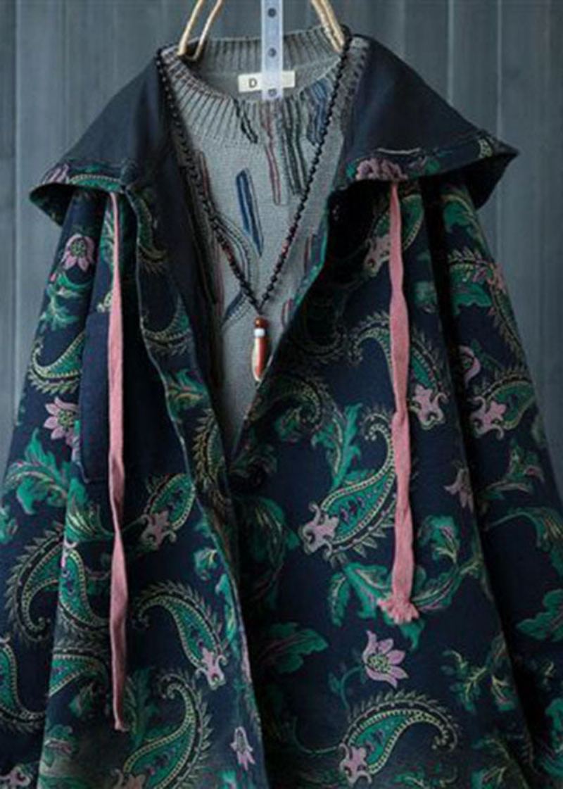 Décontracté Vert Dégradé Couleur À Capuche Poches Imprimé Coton Denim Trench Printemps - Manteaux d'hiver femmes