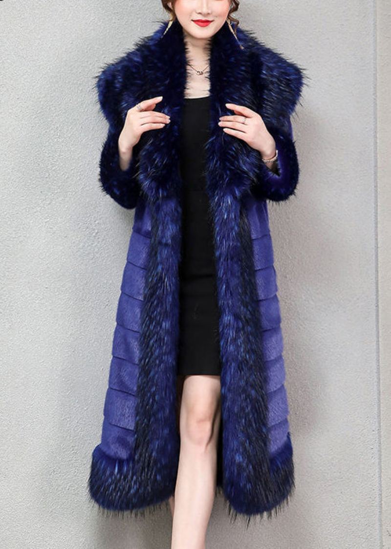 Élégant Bleu Surdimensionné Chaud Faux Vison Cheveux Trench Hiver - Manteaux d'hiver femmes