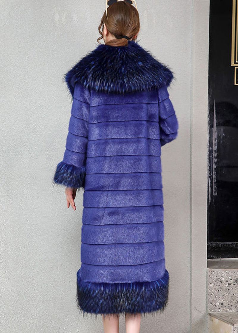 Élégant Bleu Surdimensionné Chaud Faux Vison Cheveux Trench Hiver - Manteaux d'hiver femmes