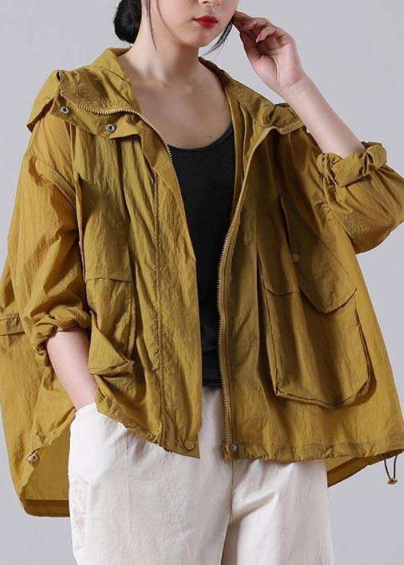 Élégant Jaune Ample Upf 50+ Manteau Veste À Capuche Été