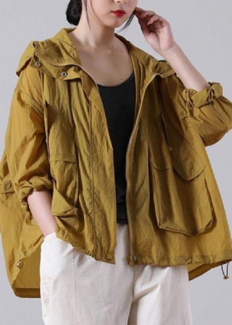 Élégant Jaune Ample Upf 50+ Manteau Veste À Capuche Été