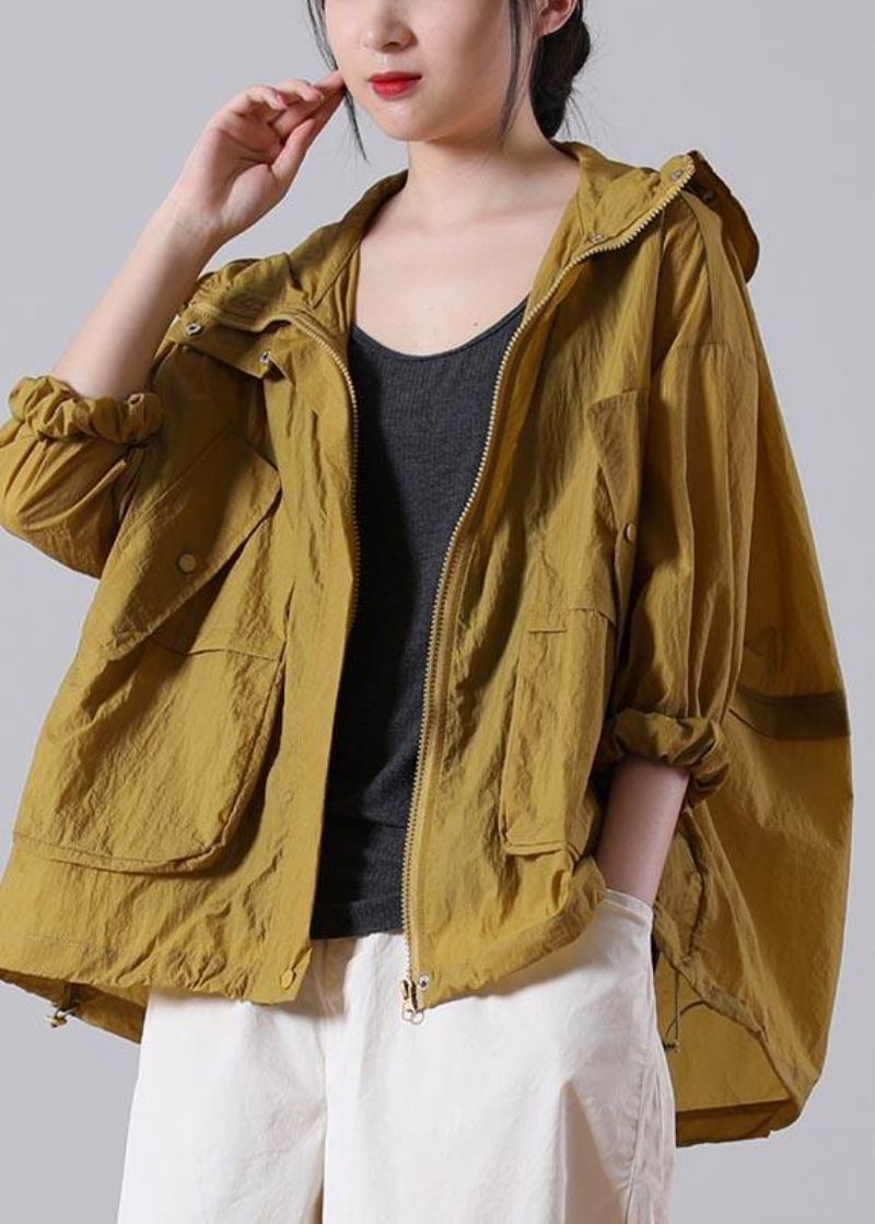 Élégant Jaune Ample Upf 50+ Manteau Veste À Capuche Été - Jaune