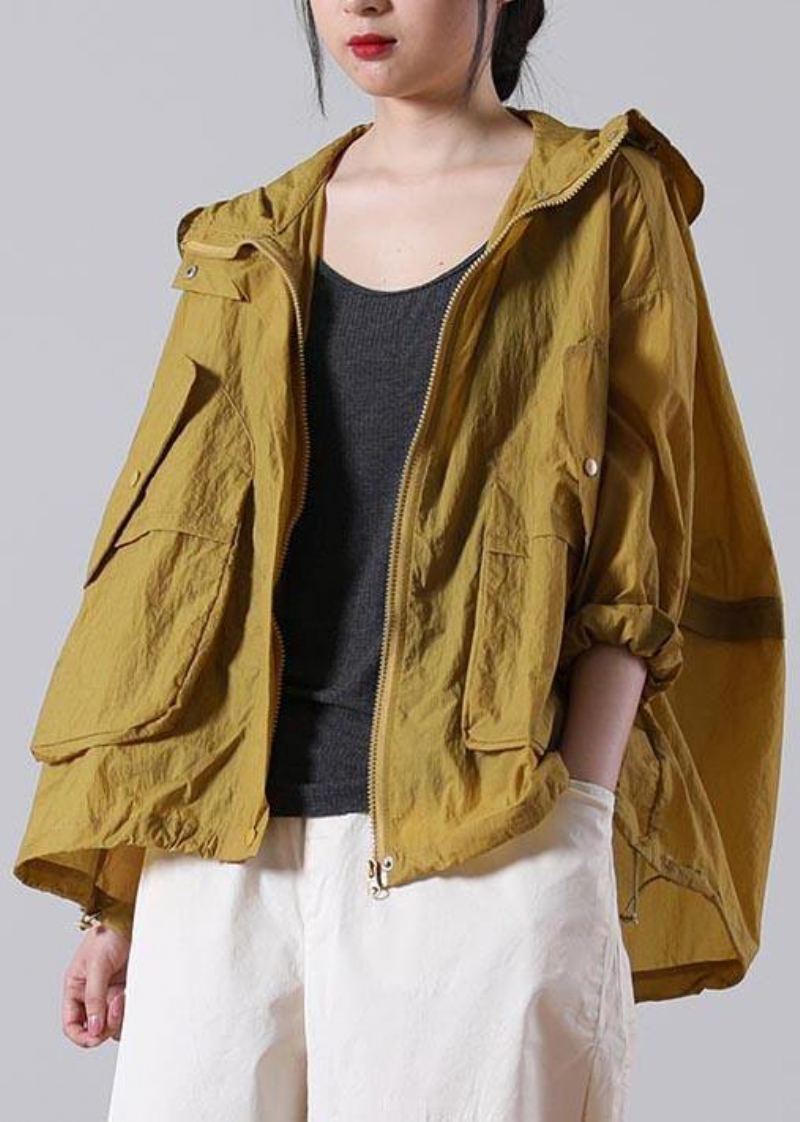 Élégant Jaune Ample Upf 50+ Manteau Veste À Capuche Été - Jaune